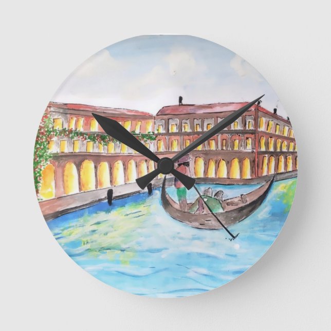 Beautiful venice hand painted print round clock (Front)