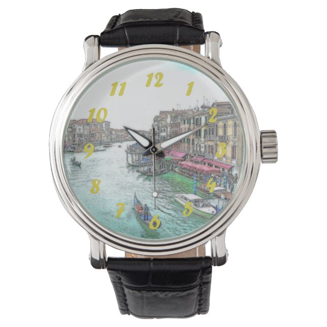 Beautiful Venice Italy with Yellow Numerals Watch (Front)