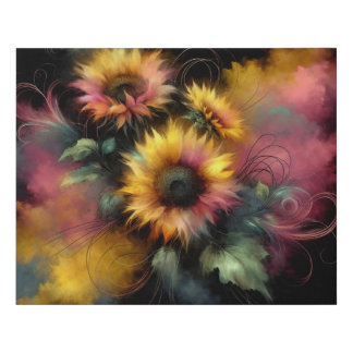 Beautiful Vibrant Abstract Sunflowers Faux Canvas Print