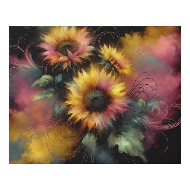 Beautiful Vibrant Abstract Sunflowers Faux Canvas Print (Front)