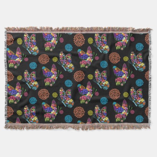 BeautifulVibrantColorful Butterfly  Wildflower Throw Blanket