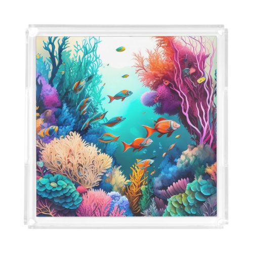 Beautiful Vibrant Coral Reef Graphic Print Acrylic Tray