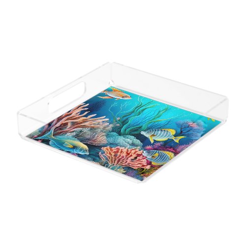 Beautiful Vibrant Coral Reef Graphic Print Acrylic Tray