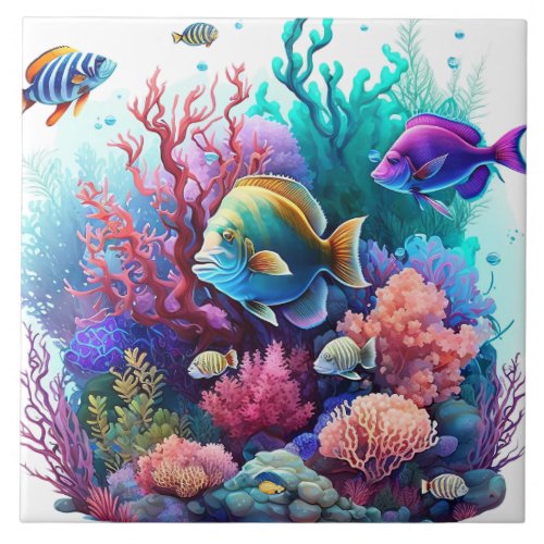 Beautiful Vibrant Coral Reef Graphic Print Ceramic Tile