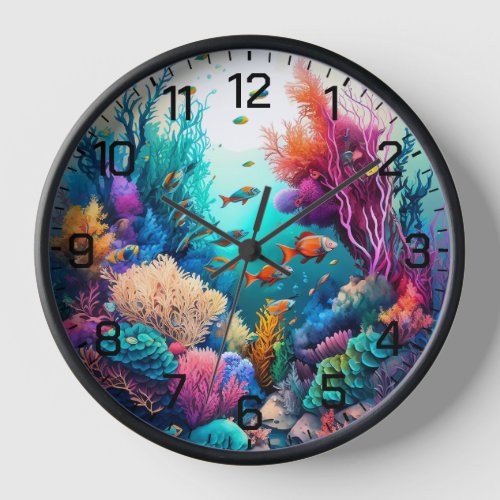 Beautiful Vibrant Coral Reef Graphic Print Clock
