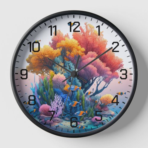 Beautiful Vibrant Coral Reef Graphic Print Clock