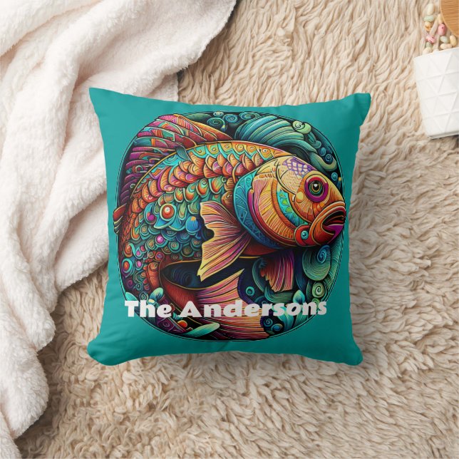 Beautiful Vibrant Fish Throw Pillow (Blanket)