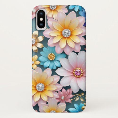 Beautiful Vibrant Pastel Floral Pattern with Gems iPhone X Case