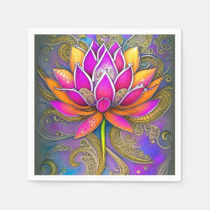 Beautiful Vibrant Pink Orange Ornate Lotus Flower Napkins
