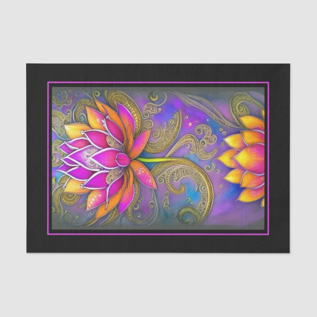 Beautiful Vibrant Pink Orange Ornate Lotus Flowers Tissue Paper (Front)