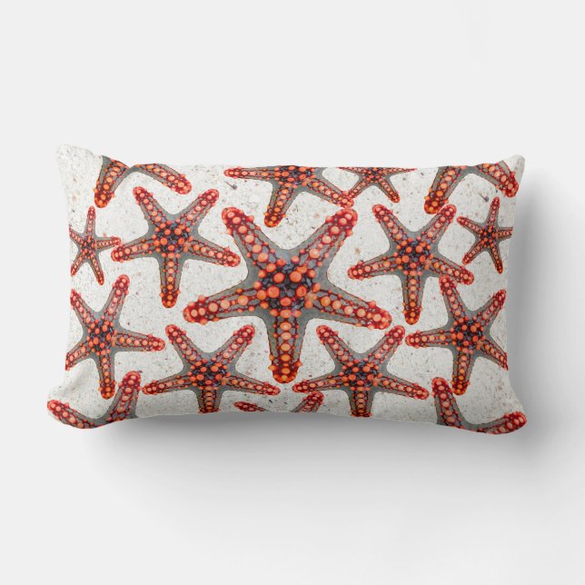 Beautiful Vibrant Red Starfish Sand Ocean Sealife Lumbar Pillow (Front)