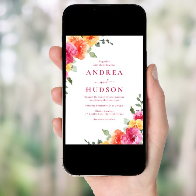 Beautiful Vibrant Spring Summer Floral Wedding Invitation (Front Digital)