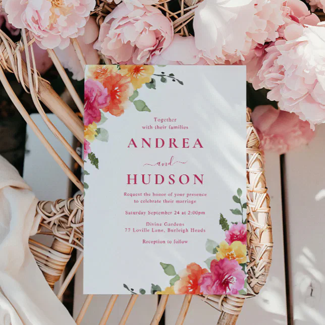 Beautiful Vibrant Spring Summer Floral Wedding Invitation
