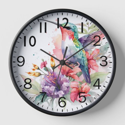 Beautiful Vibrant Watercolor Hummingbird Print Clock