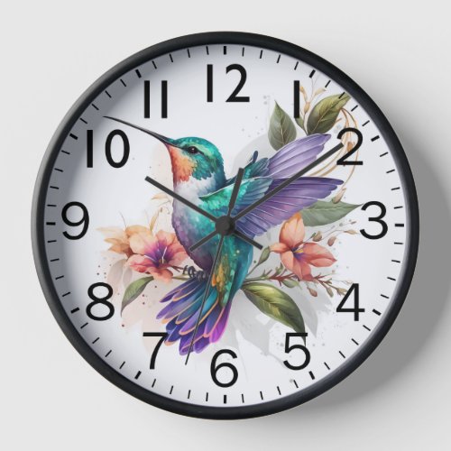 Beautiful Vibrant Watercolor Hummingbird Print Clock