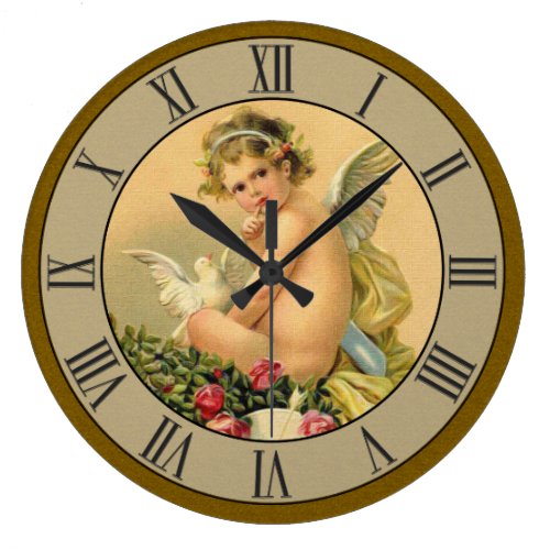 Beautiful Victorian Cherub Angel Dove Large Clock