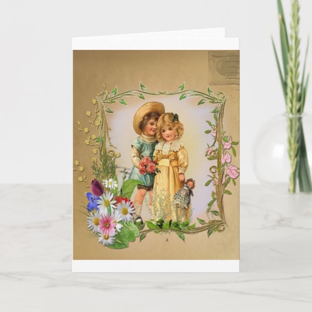 Beautiful Victorian Children Valentine's Day Card (Front)