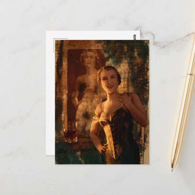 Beautiful Victorian Corset Woman Collage Postcard (Front/Back In Situ)