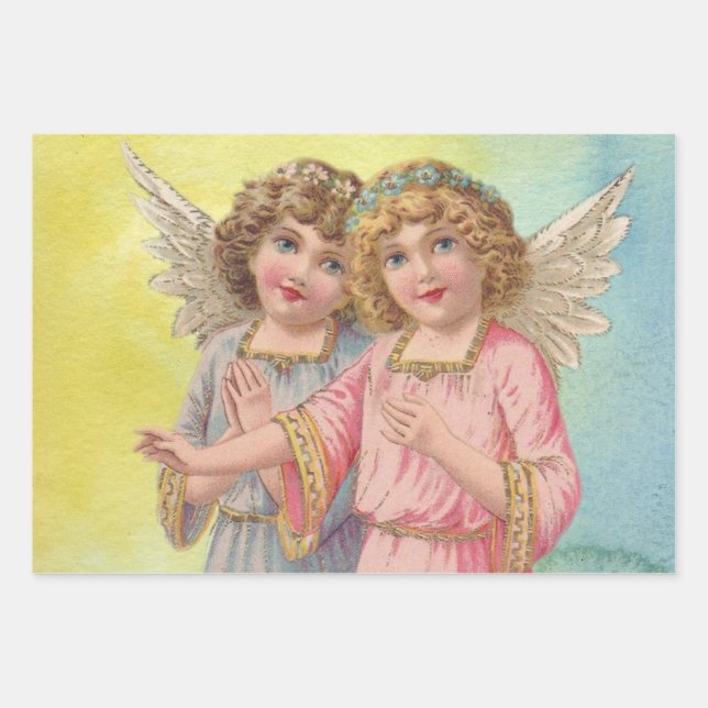 Beautiful Victorian Era Angels with Wings  Wrapping Paper Sheets (Front)