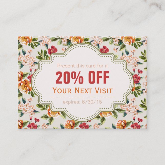 Beautiful Victorian Floral Discount Coupon Gift (Front)