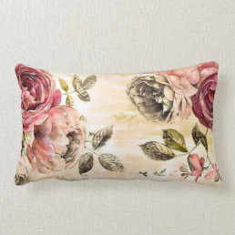 Beautiful Victorian Floral Painting Lumbar Pillow