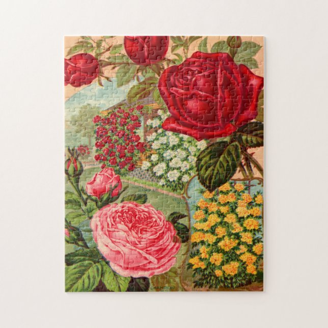 Beautiful Victorian Floral Seed Packet ROSES Jigsaw Puzzle (Vertical)