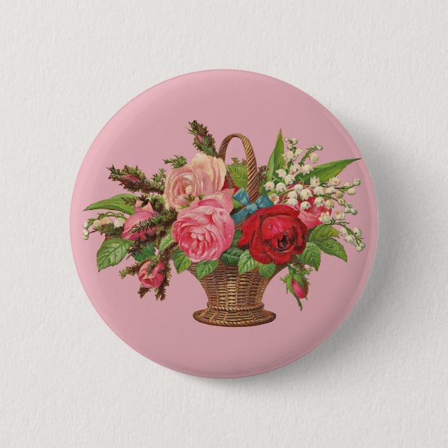 beautiful Victorian flower basket Button (Front)