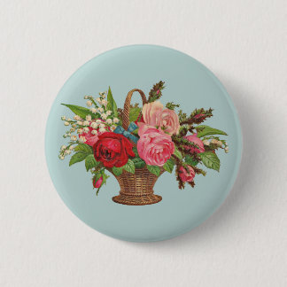 beautiful Victorian flower basket print Button