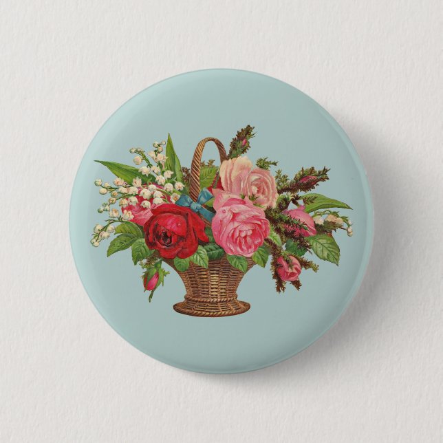 beautiful Victorian flower basket print Button (Front)