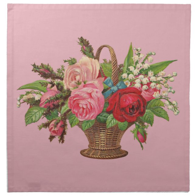 beautiful Victorian flower basket print Cloth Napkin (Front)