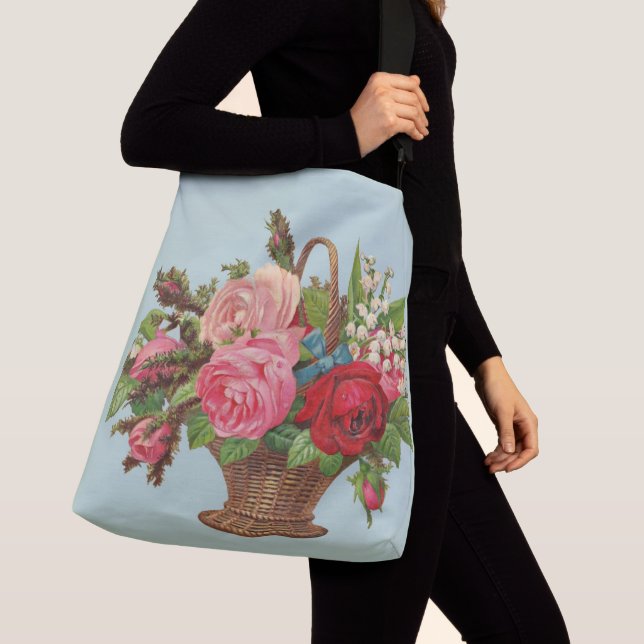 beautiful Victorian flower basket print Crossbody Bag (Close Up)