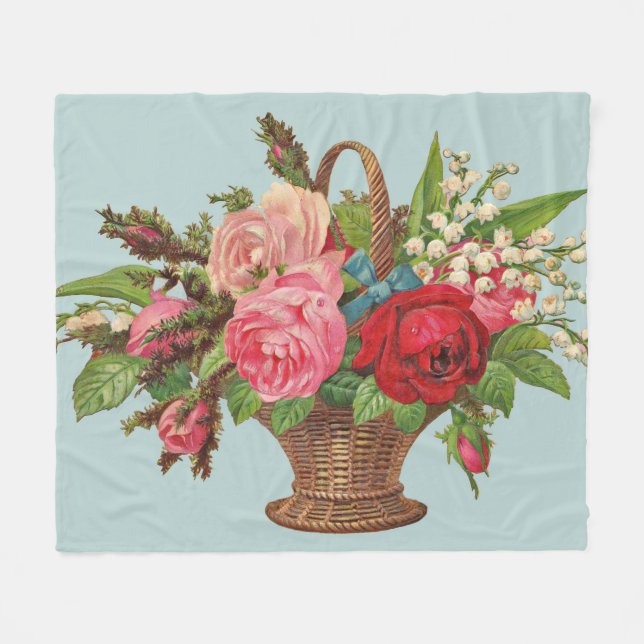 beautiful Victorian flower basket print Fleece Blanket (Front (Horizontal))