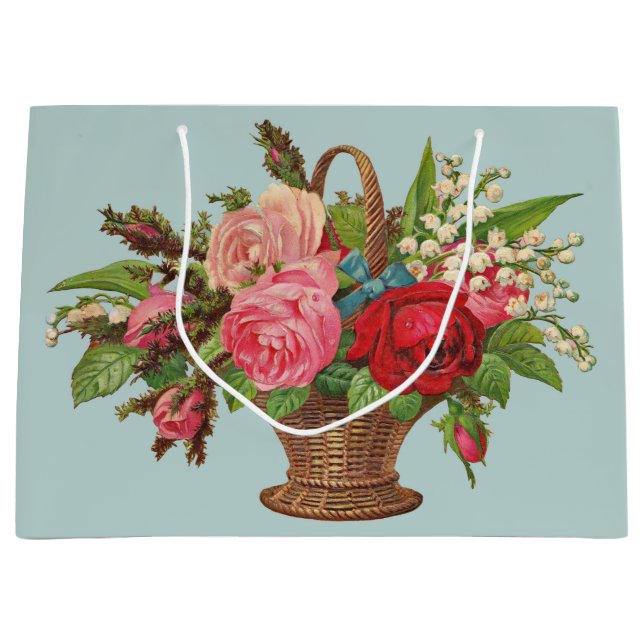 beautiful Victorian flower basket print Large Gift Bag (Front)