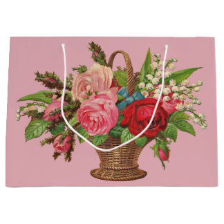 beautiful Victorian flower basket print Large Gift Bag