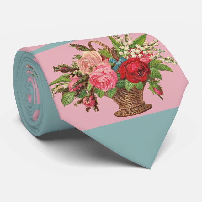 beautiful Victorian flower basket print Neck Tie (Rolled)