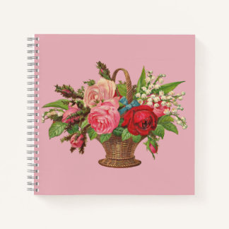 beautiful Victorian flower basket print Notebook