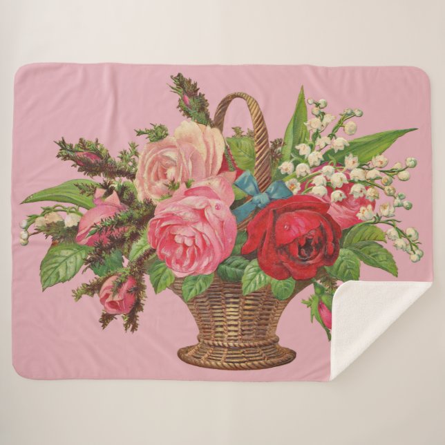 beautiful Victorian flower basket print Sherpa Blanket (Front (Horizontal))