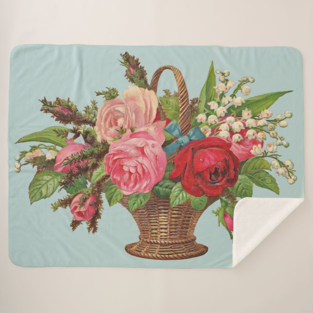 beautiful Victorian flower basket print Sherpa Blanket (Front (Horizontal))