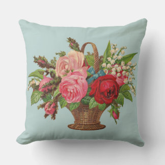 beautiful Victorian flower basket print Throw Pillow