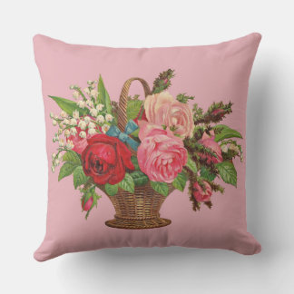 beautiful Victorian flower basket print Throw Pillow