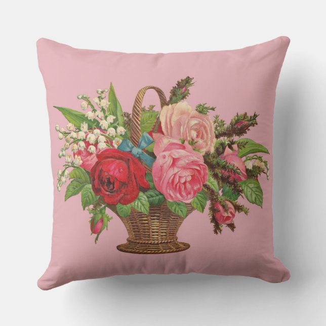 beautiful Victorian flower basket print Throw Pillow (Back)