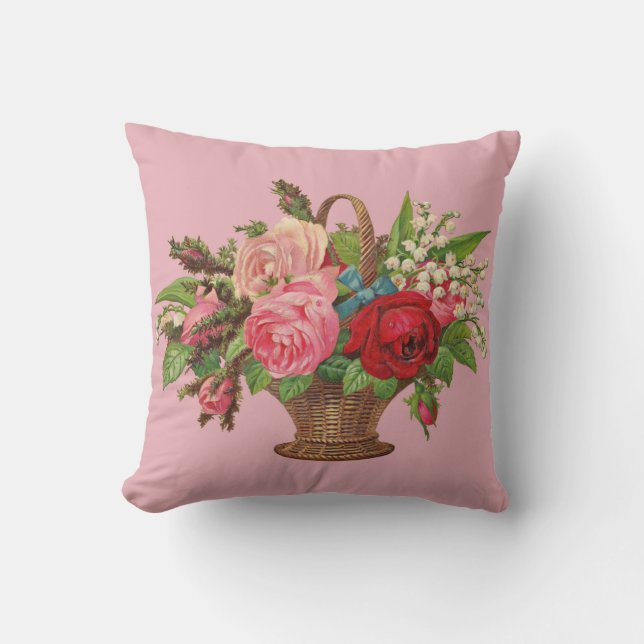 beautiful Victorian flower basket print Throw Pillow (Front)