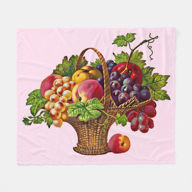 beautiful Victorian fruit basket print Fleece Blanket (Front (Horizontal))