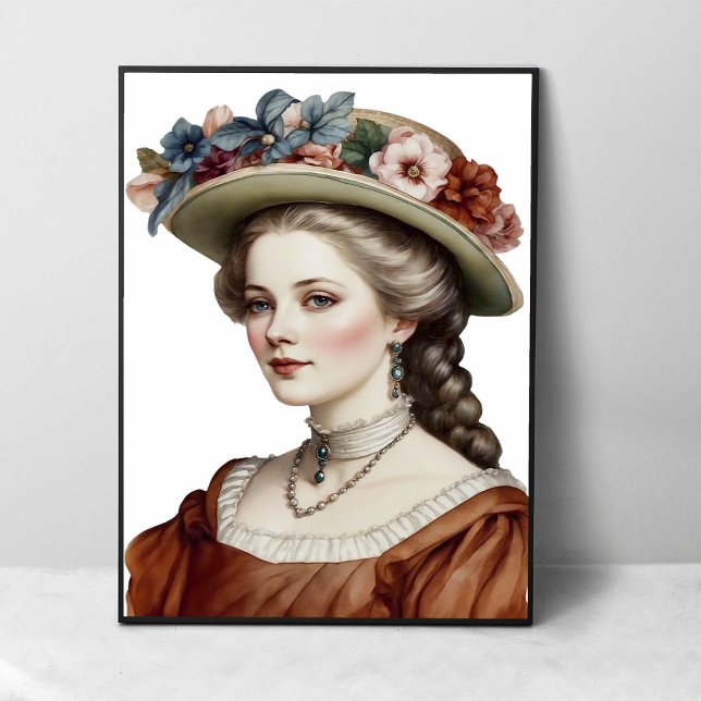 Beautiful Victorian Lady Brown Floral Hat Portrait Poster (Creator Uploaded)