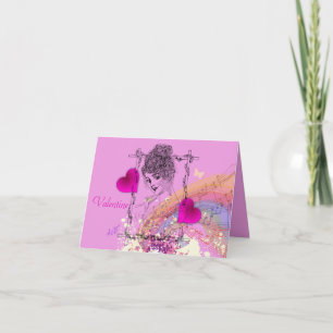 Beautiful Victorian Lady Pink Valentine Notecard