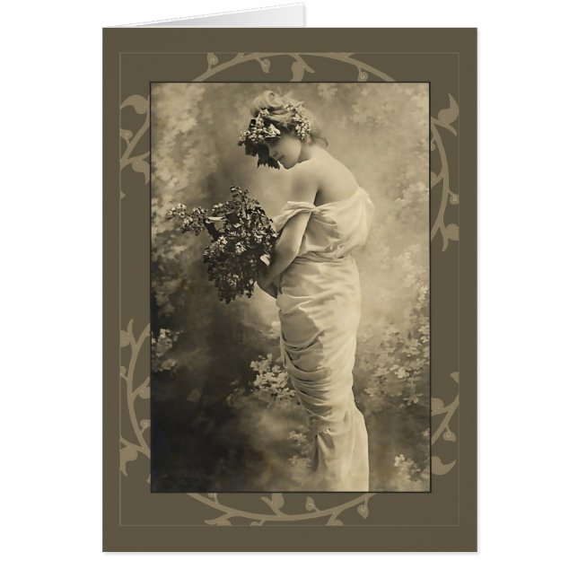 Beautiful Victorian Lady with cut flowers Cards (Front)