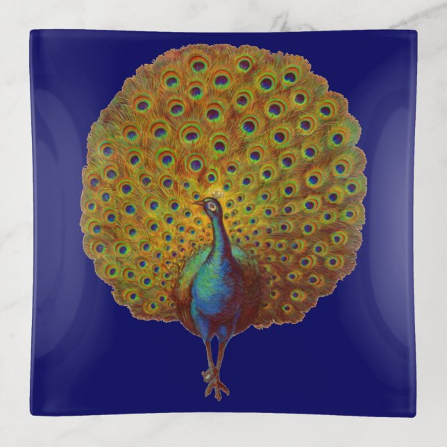  beautiful Victorian peacock print Trinket Tray (Front)