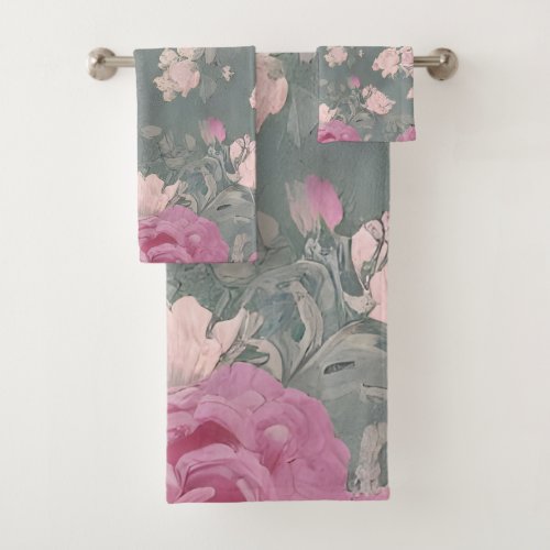 Beautiful Victorian Pink Roses Bath Towel Set