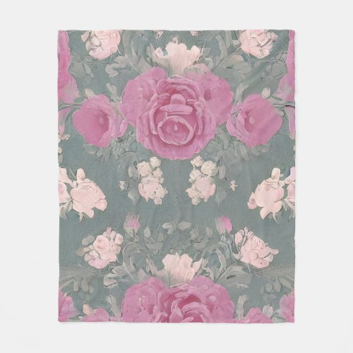 Beautiful Victorian Pink Roses Fleece Blanket