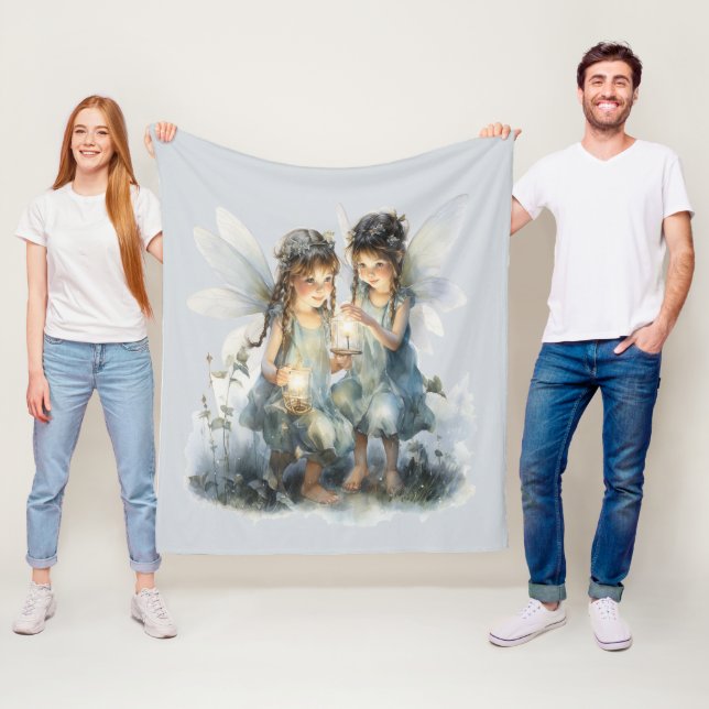 Beautiful Victorian Wearing Blue Garden Fairies  Fleece Blanket (In Situ)